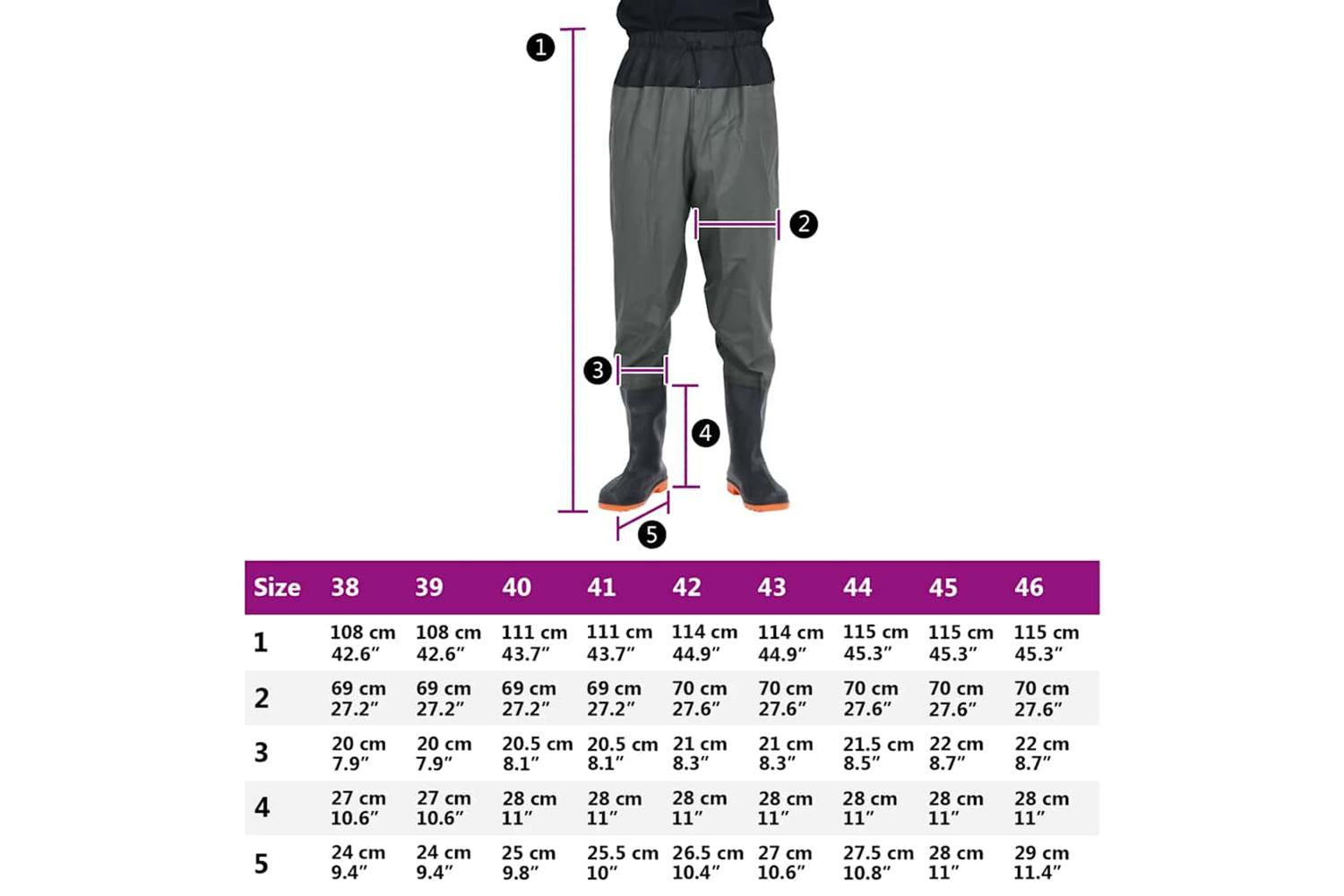 Vidaxl Waist Waders With Boots Dark Green Size 45-7