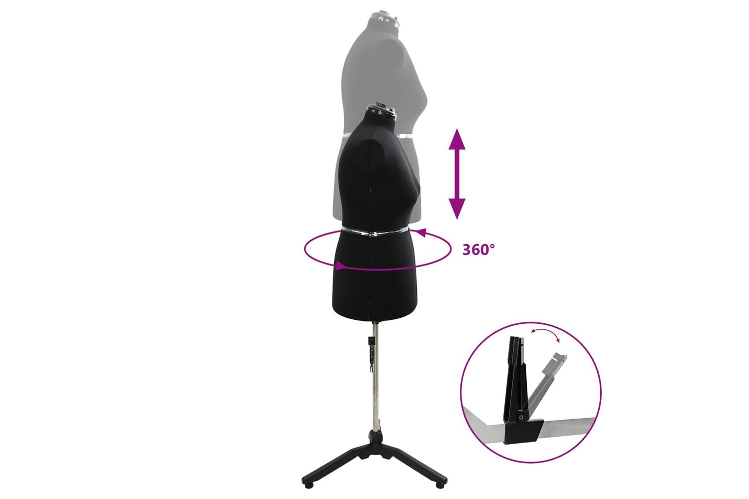 Vidaxl Adjustable Dress Form Female Height Adjustable Black L Velvet-7