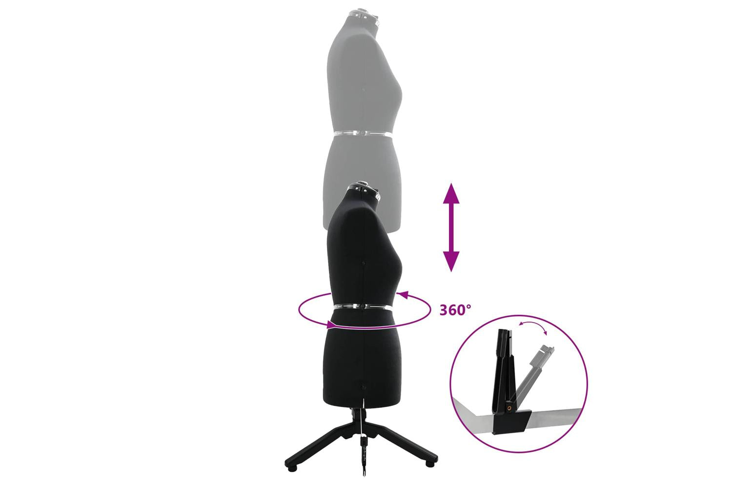 Vidaxl Adjustable Dress Form Female Height Adjustable Black M Velvet-7