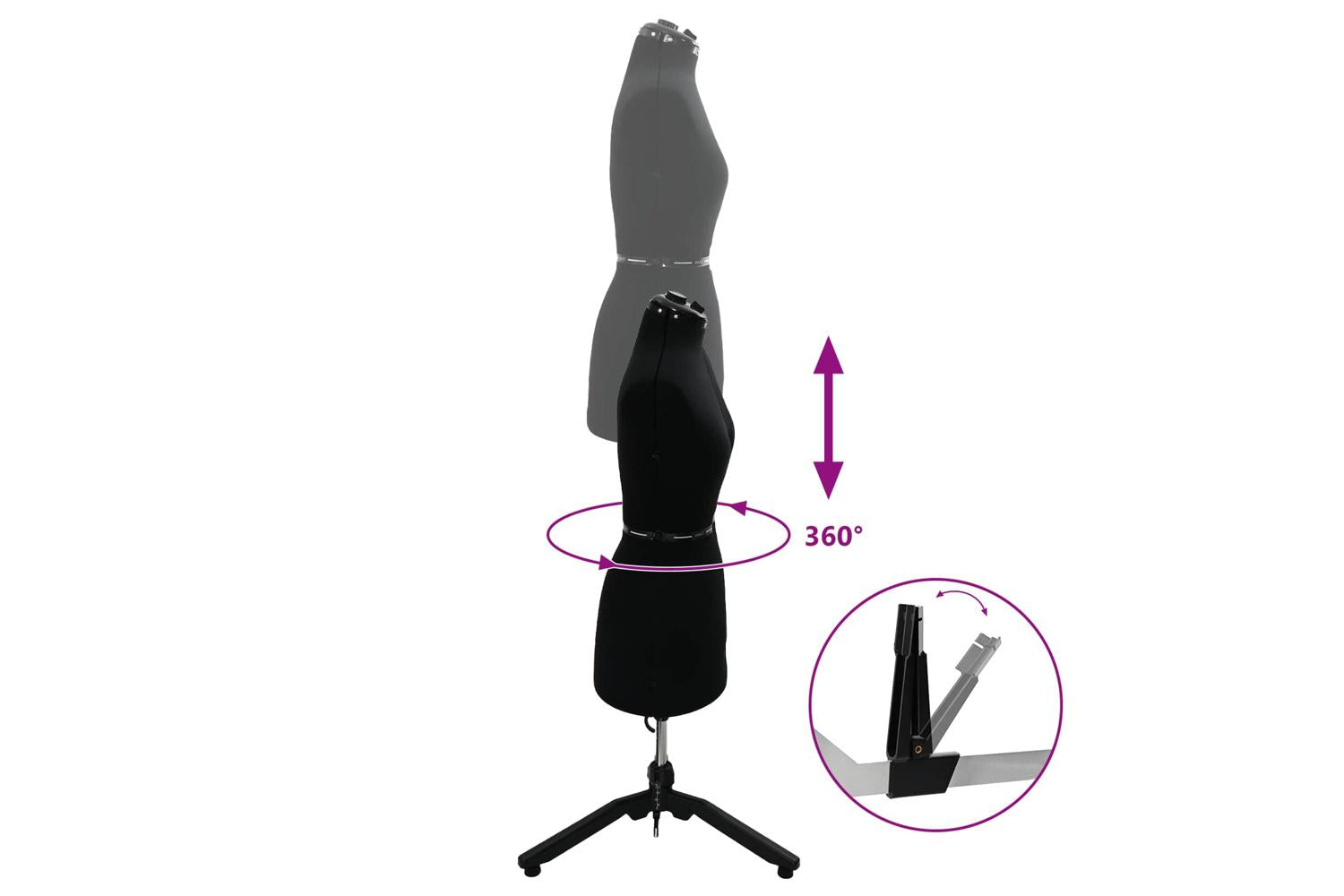 Vidaxl Adjustable Dress Form Female Height Adjustable Black S Velvet-7