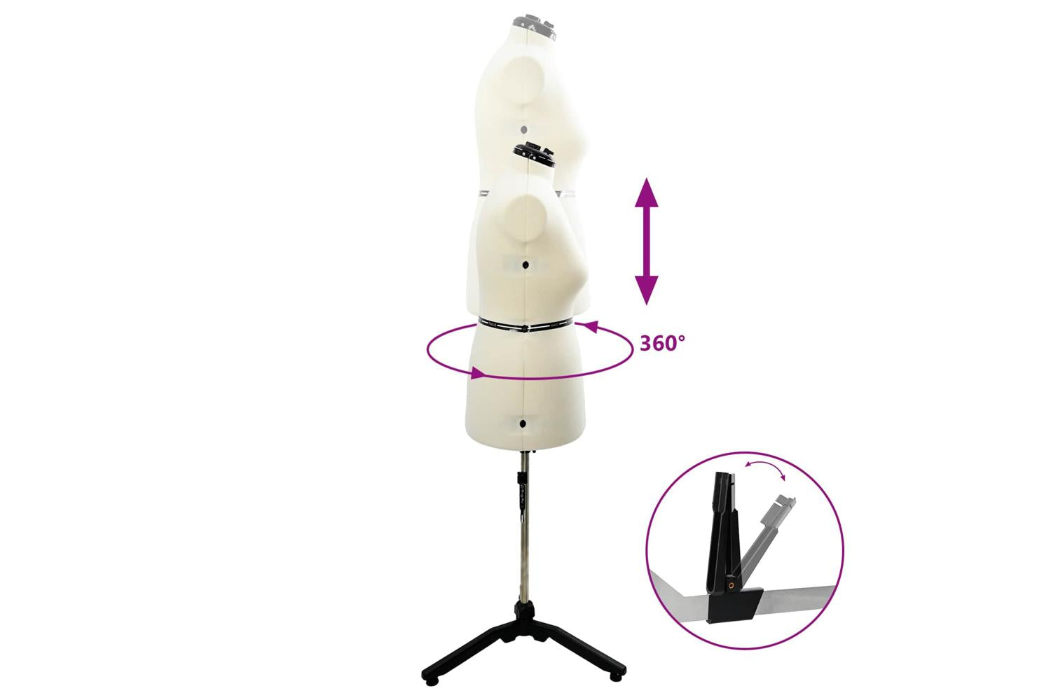 Vidaxl Adjustable Dress Form Female Height Adjustable Cream L Velvet-7