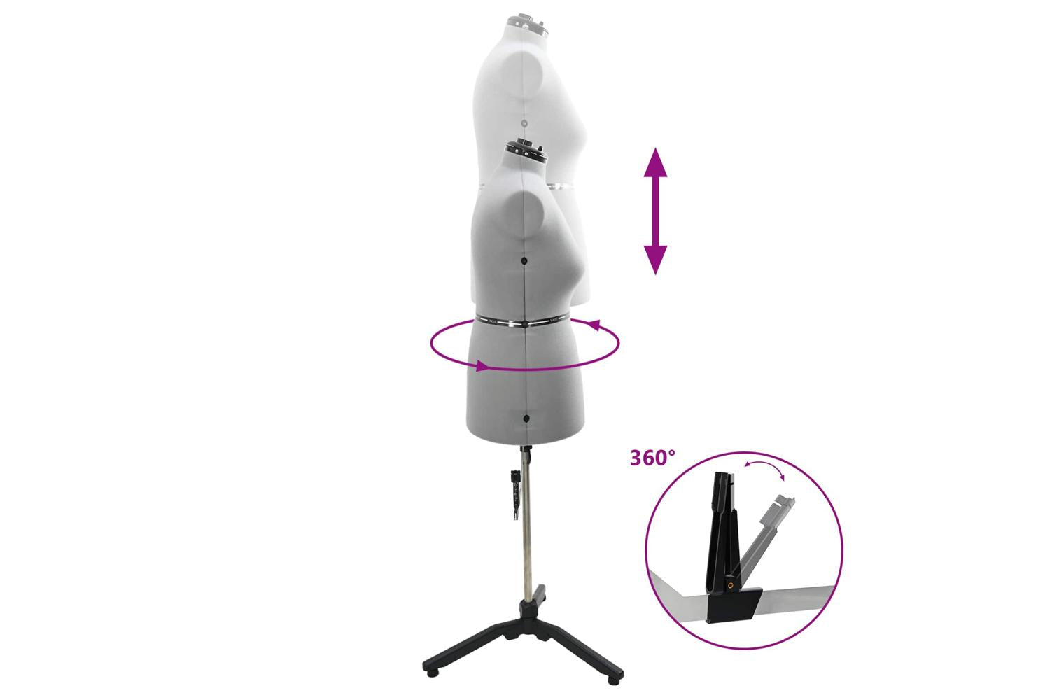 Vidaxl Adjustable Dress Form Female Height Adjustable Grey L Velvet-7