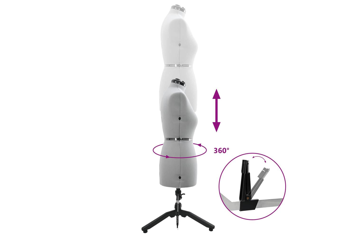 Vidaxl Adjustable Dress Form Female Height Adjustable Grey M Velvet-7