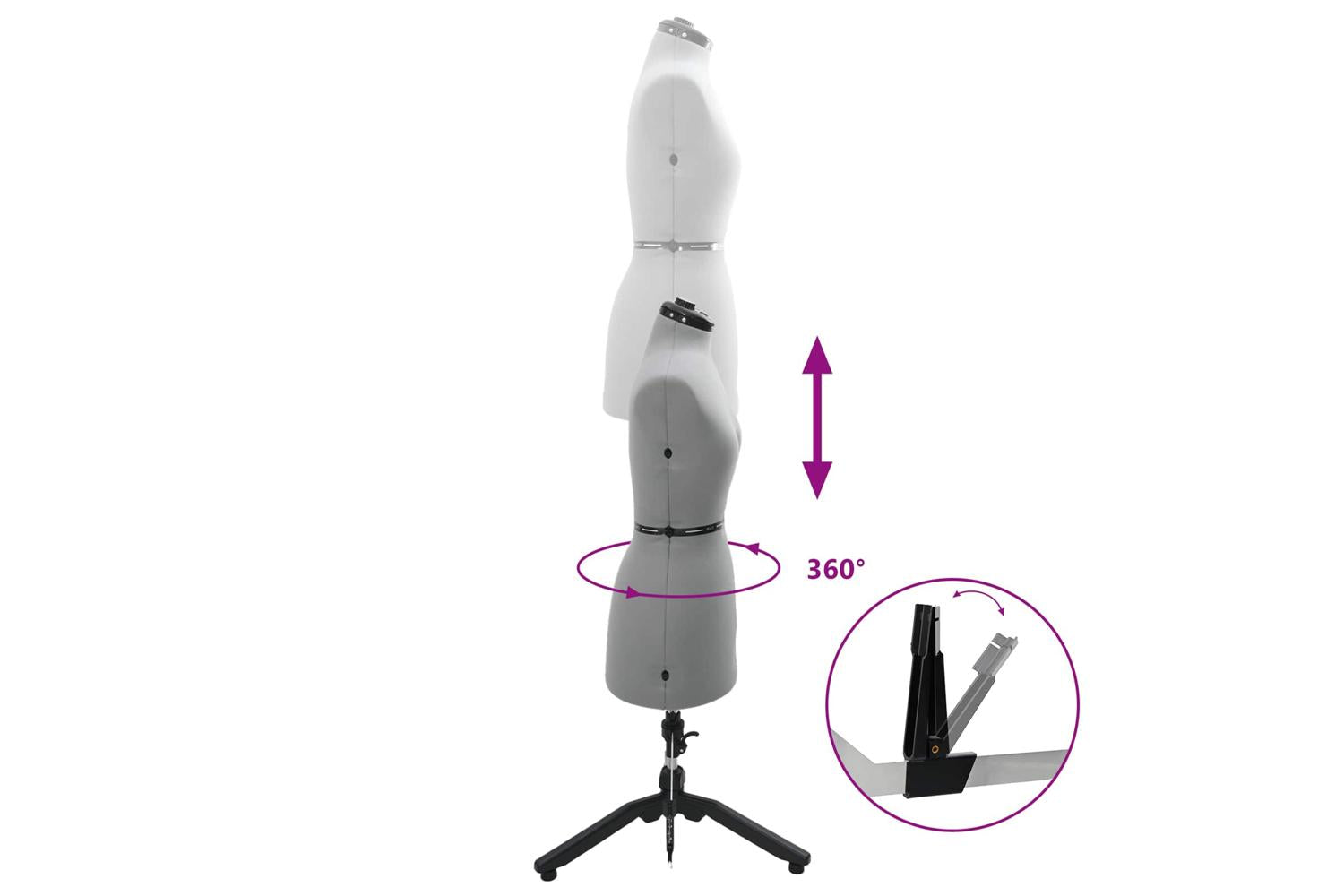 Vidaxl Adjustable Dress Form Female Height Adjustable Grey S Velvet-7