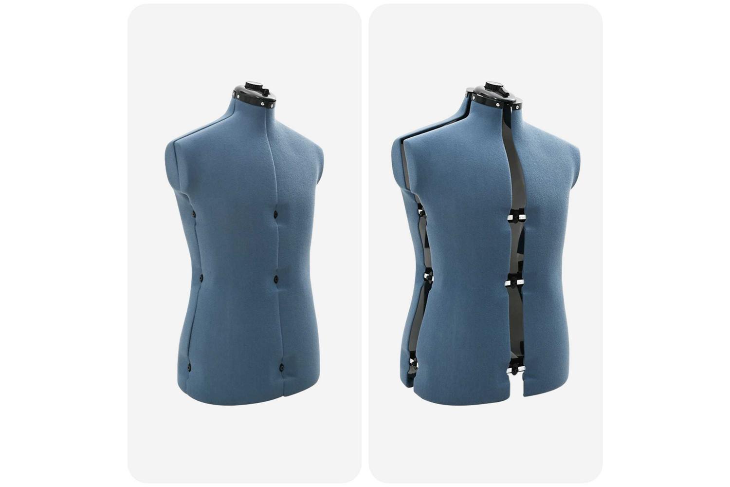 Vidaxl Adjustable Dress Form Male Manual Blue 375-455 Inch Fabric-6
