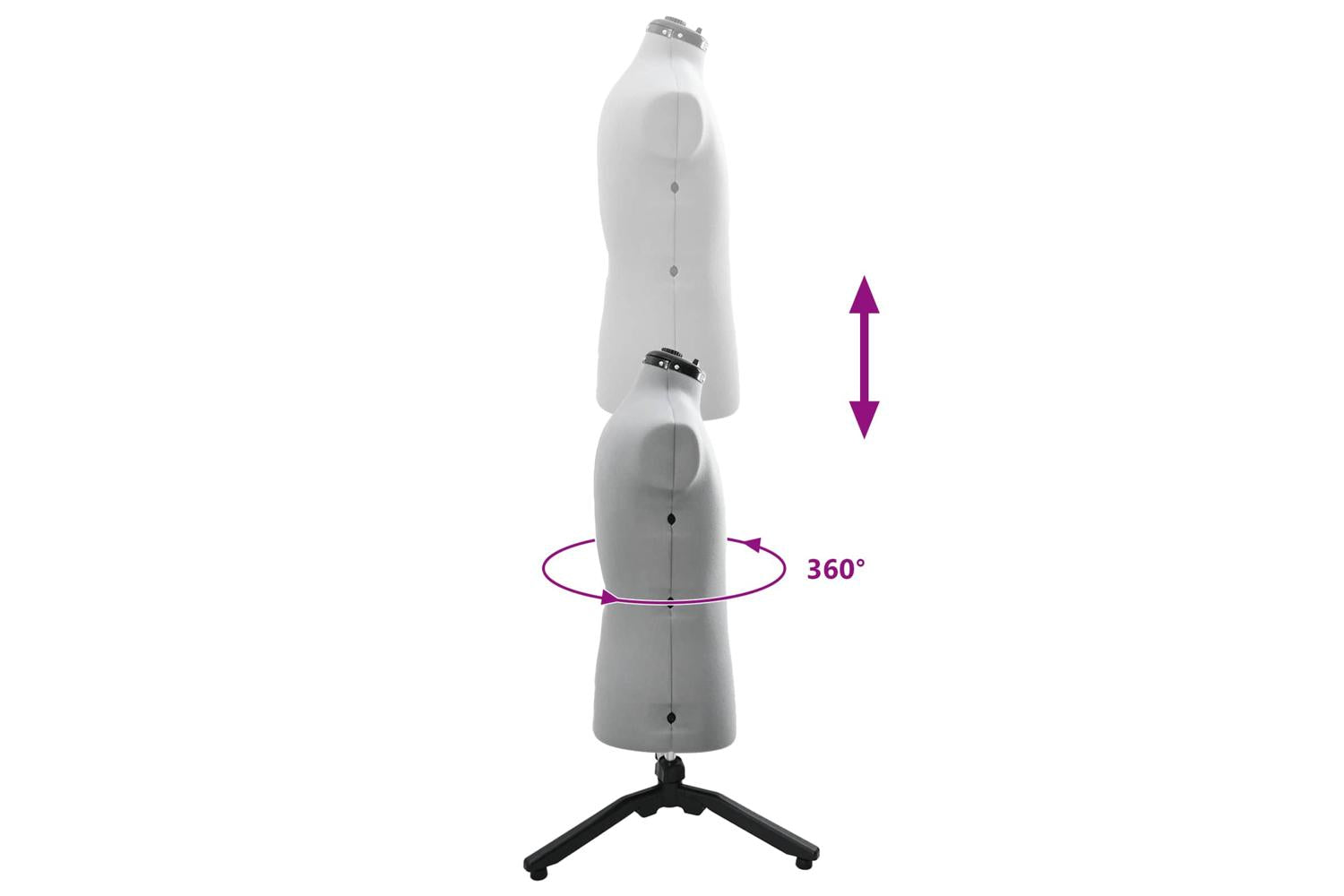 Vidaxl Adjustable Dress Form Male Manual Grey 375-455 Inch Fabric-7