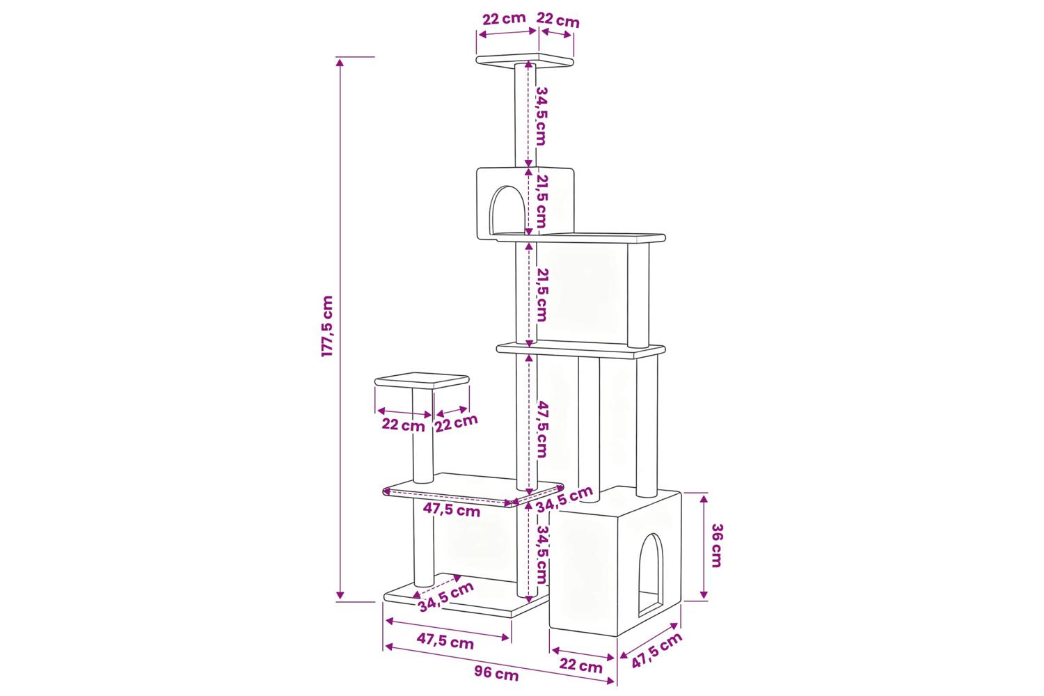 Vidaxl Cat Tree With Sisal Scratching Posts Dark Grey 1775 Cm-7