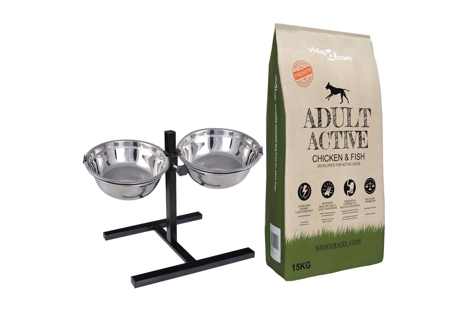 Vidaxl Feeding Stand And Bowl With Dog Food Silver And Black