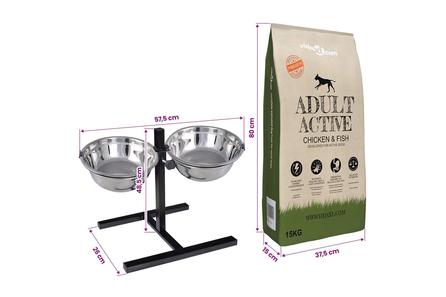 Vidaxl Feeding Stand And Bowl With Dog Food Silver And Black-9