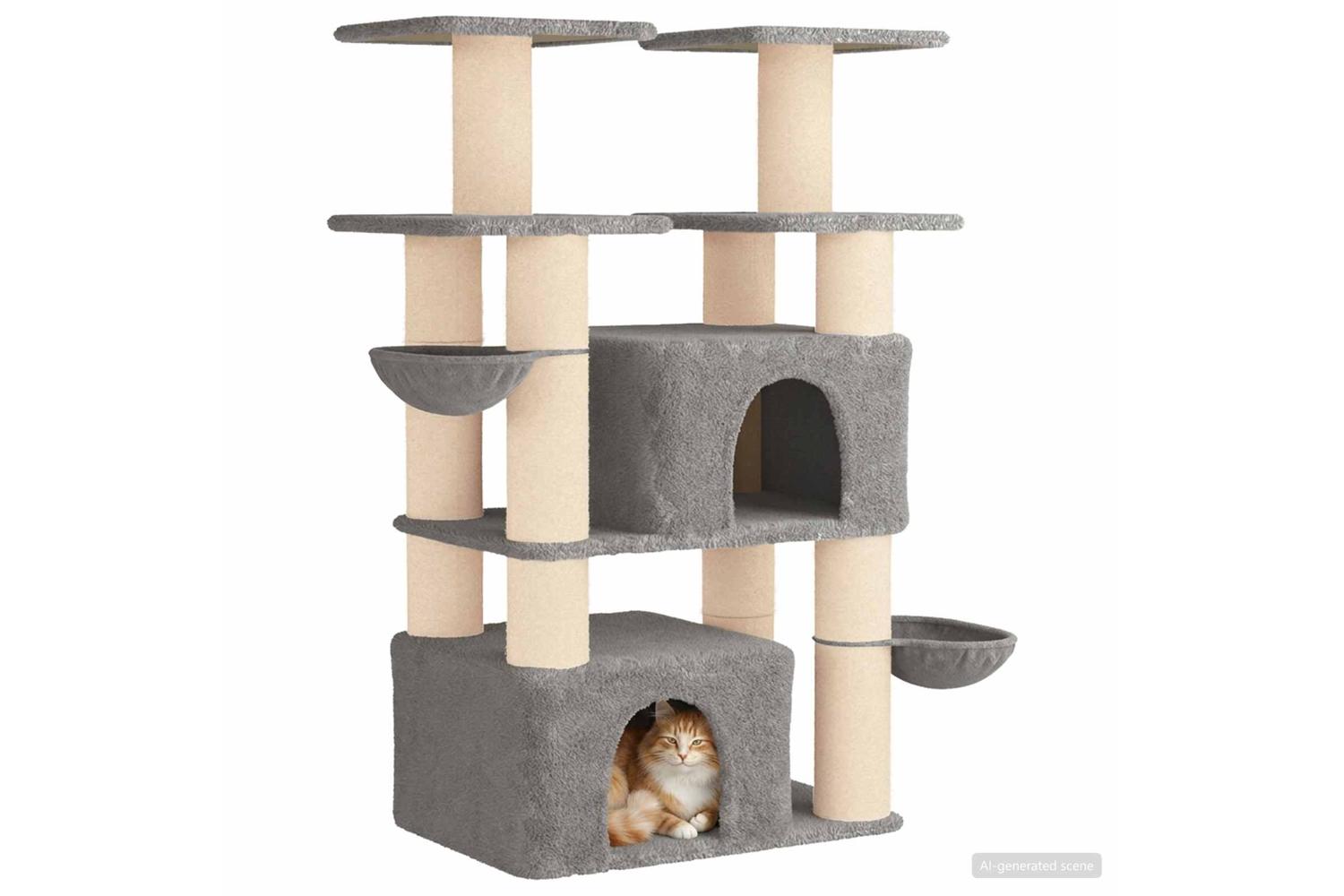 Vidaxl Cat Tree With Sisal Scratching Posts Light Grey 147 Cm 2 Pcs-3