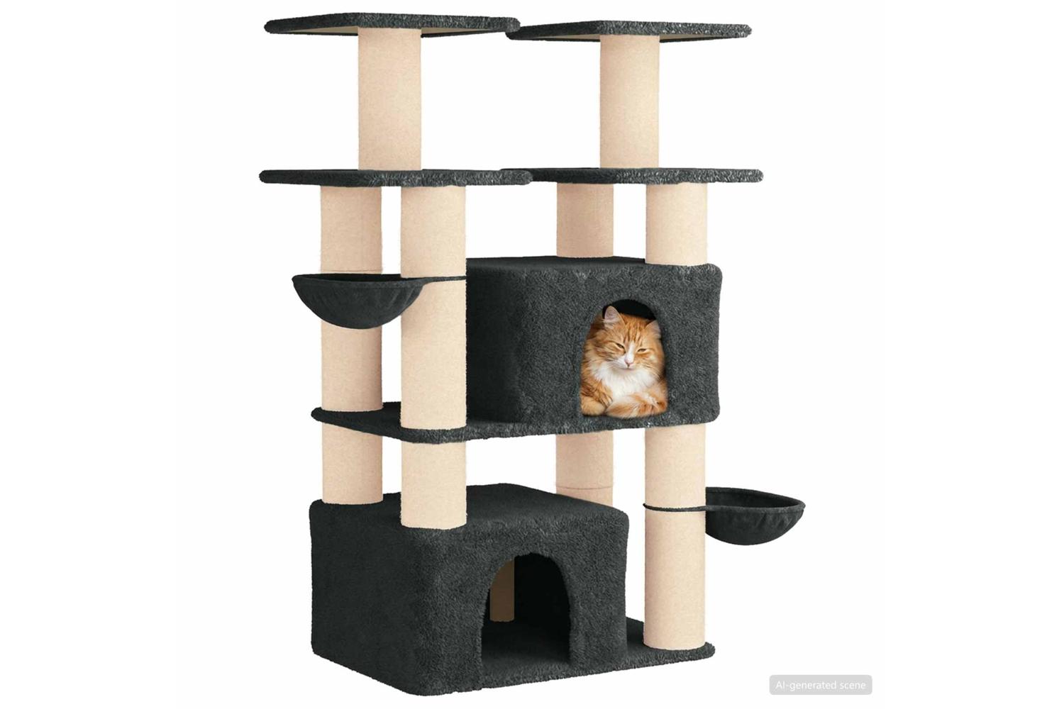 Vidaxl Cat Tree With Sisal Scratching Posts Dark Grey 147 Cm 2 Pcs-3