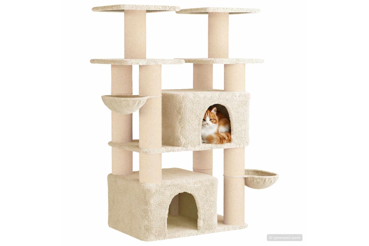Vidaxl Cat Tree With Sisal Scratching Posts Cream 147 Cm 2 Pcs-3