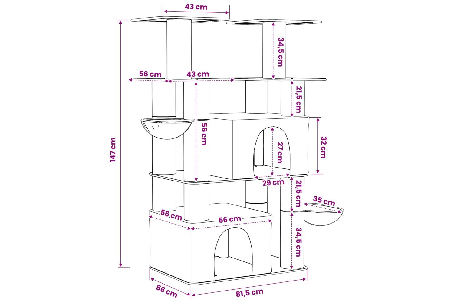 Vidaxl Cat Tree With Sisal Scratching Posts Cream 147 Cm 2 Pcs-8