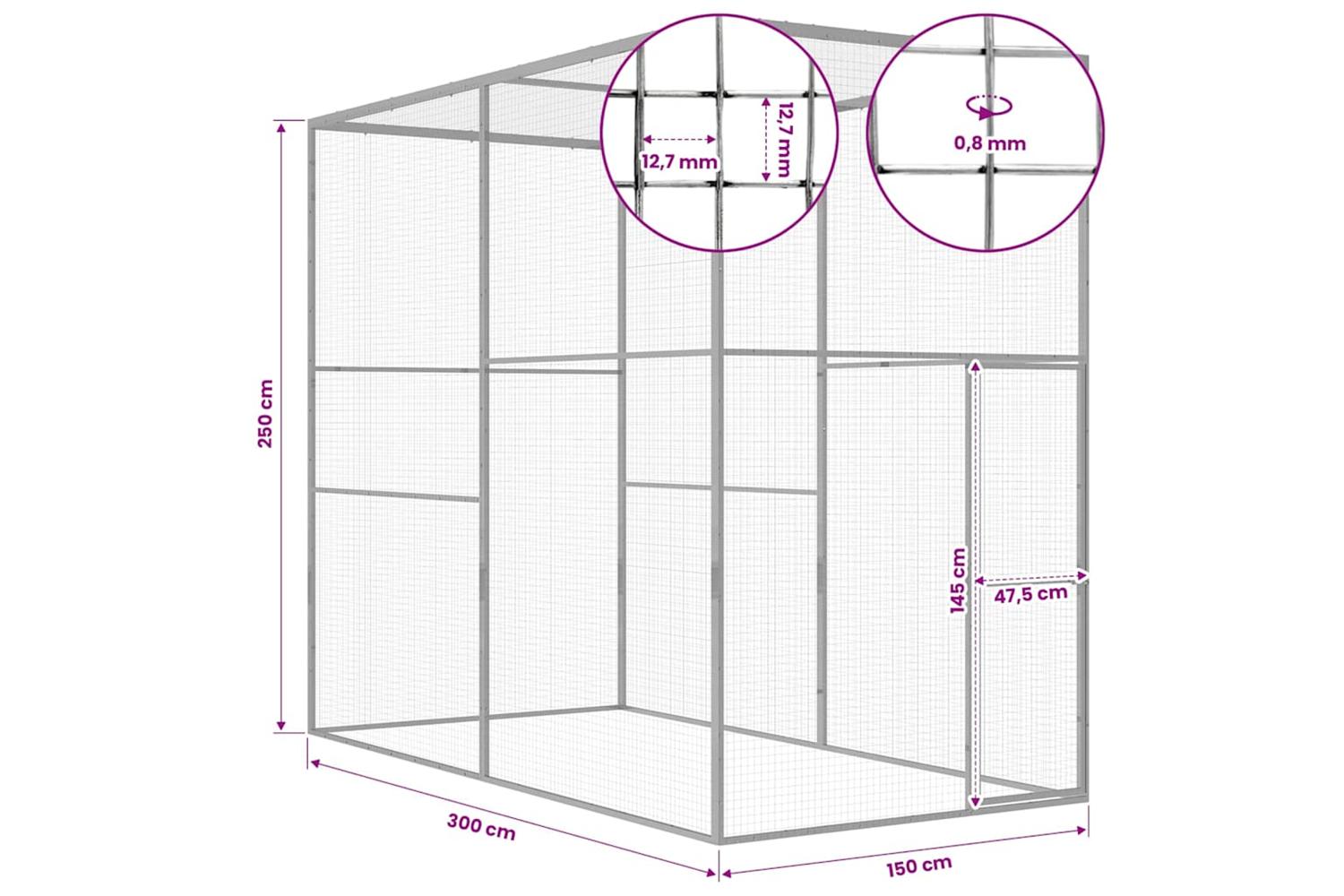 Vidaxl Cat Cage 3x15x25 M Galvanised Steel-5