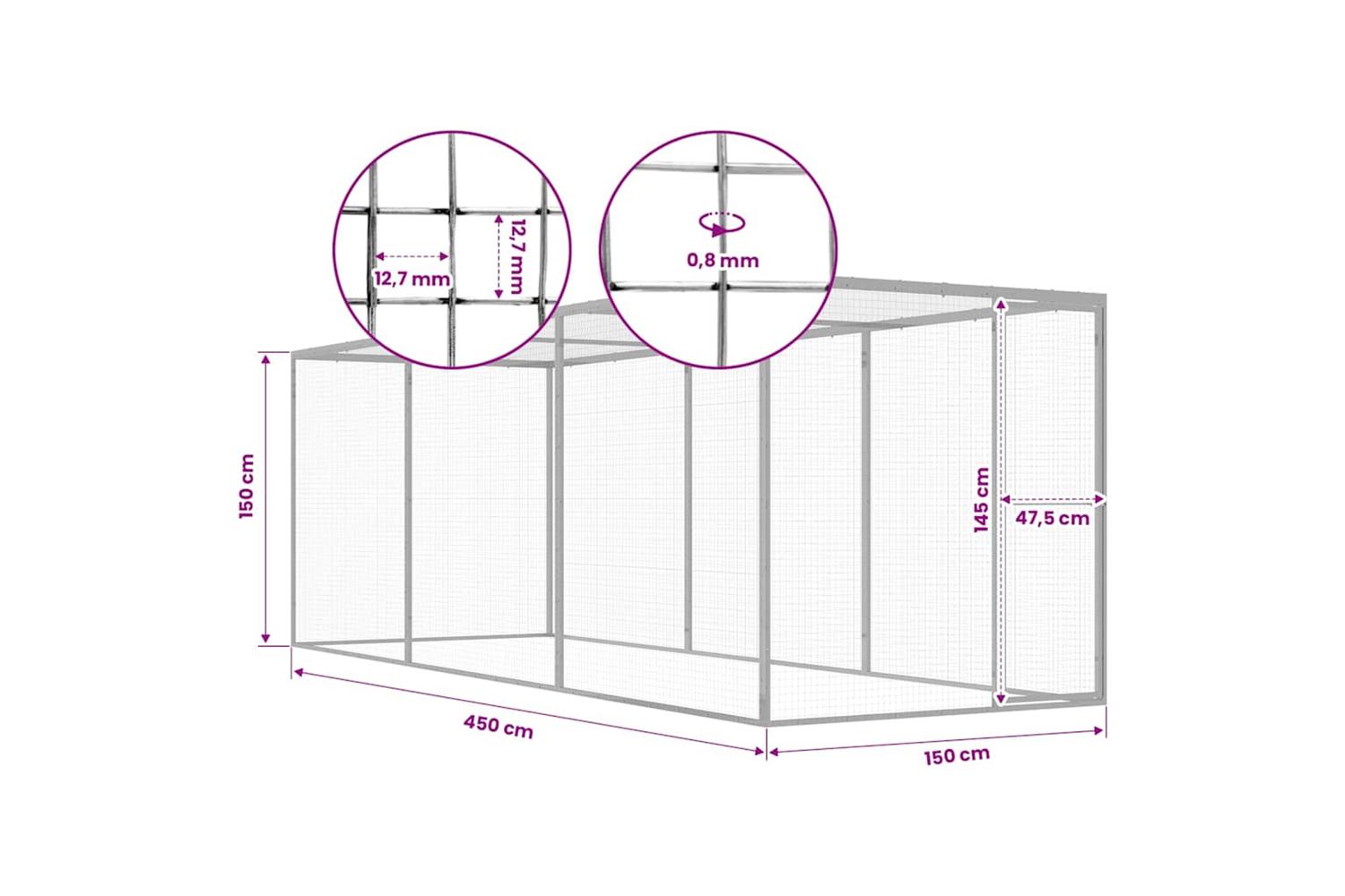 Vidaxl Cat Cage 45x15x15 M Galvanised Steel-5