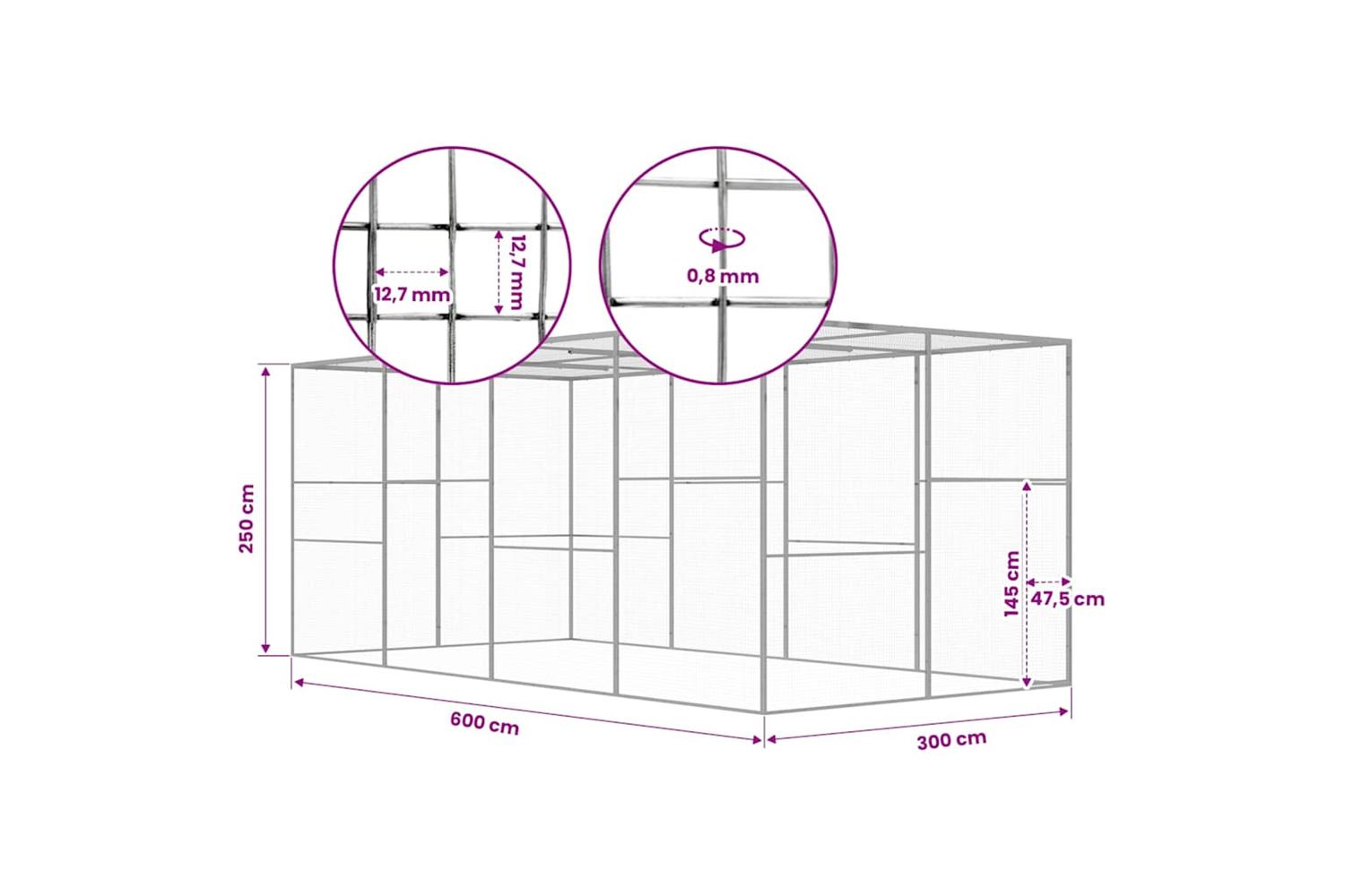 Vidaxl Cat Cage 6x3x25 M Galvanised Steel-5