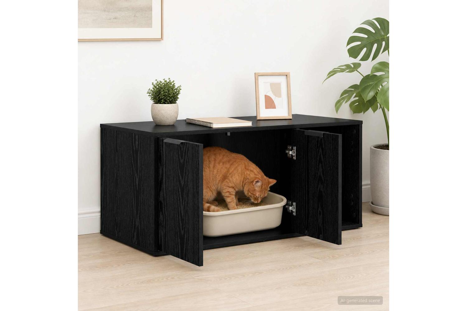 Vidaxl Cat Crate Furniture Black Oak 100 X 49 X 45 Cm Engineered Wood-4
