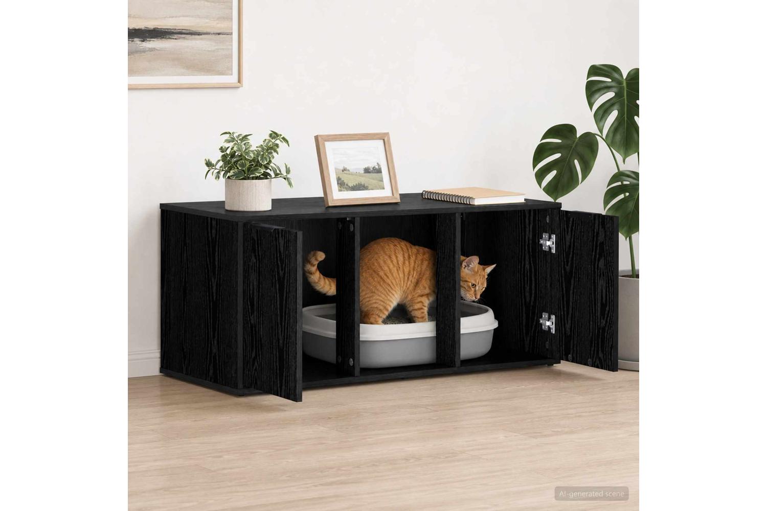 Vidaxl Cat Crate Furniture Black Oak 100 X 49 X 45 Cm Engineered Wood-4