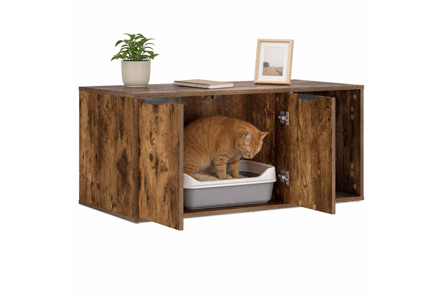 Vidaxl Cat Crate Furniture Smoked Oak 100 X 49 X 45 Cm Engineered Wood-3