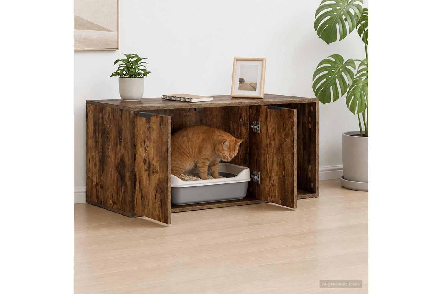 Vidaxl Cat Crate Furniture Smoked Oak 100 X 49 X 45 Cm Engineered Wood-4