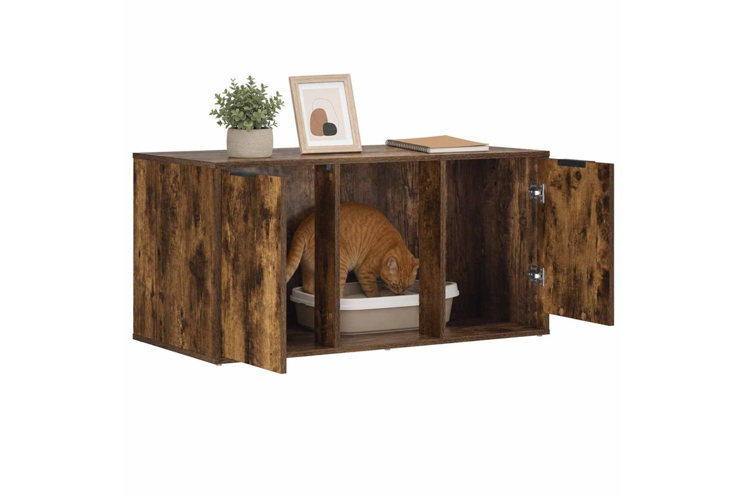 Vidaxl Cat Crate Furniture Smoked Oak 100 X 49 X 45 Cm Engineered Wood-3