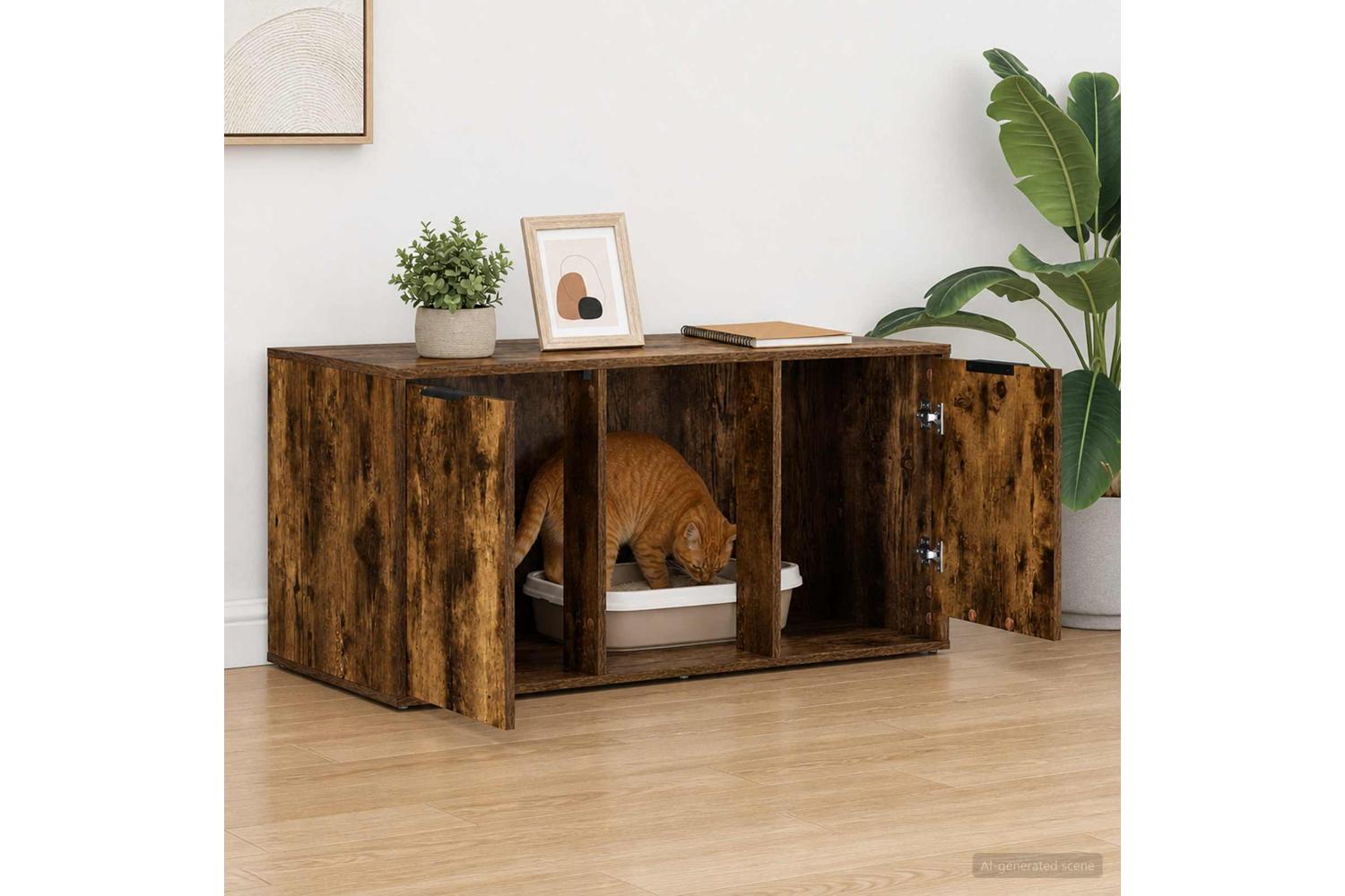 Vidaxl Cat Crate Furniture Smoked Oak 100 X 49 X 45 Cm Engineered Wood-4