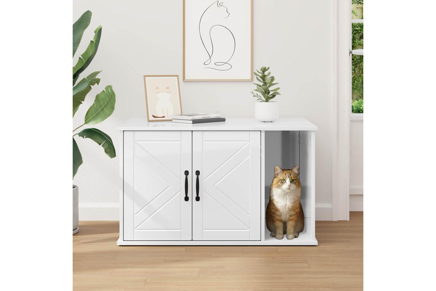 Vidaxl Cat House Gloss White 85 X 55 X 505 Cm Engineered Wood-4