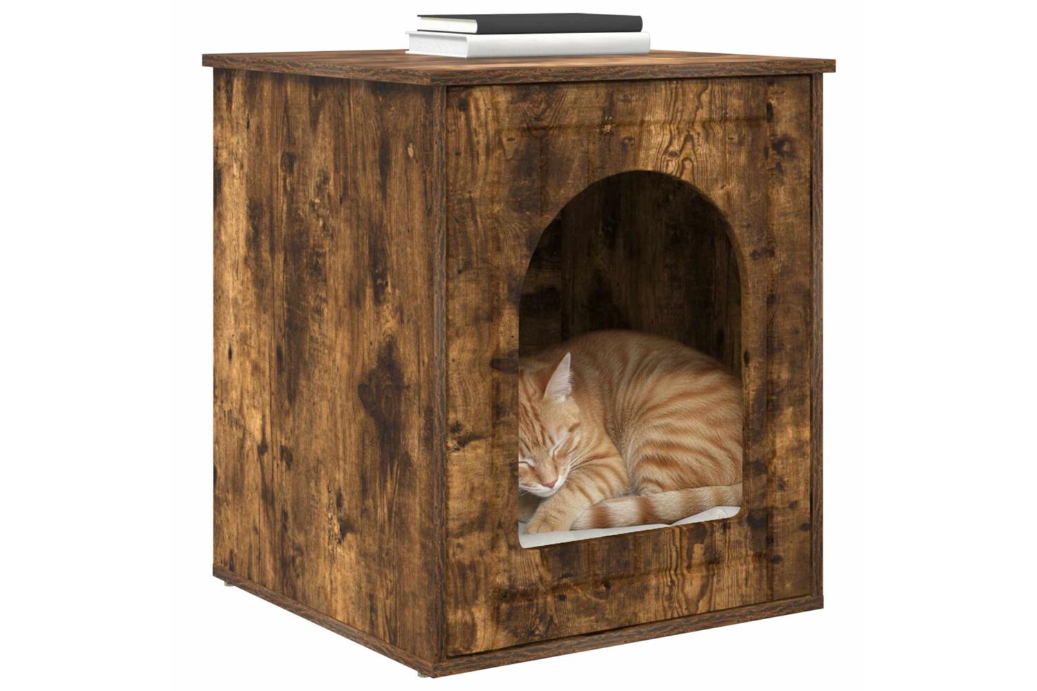 Vidaxl Cat House Smoked Oak 53 X 52 X 62 Cm Engineered Wood-3