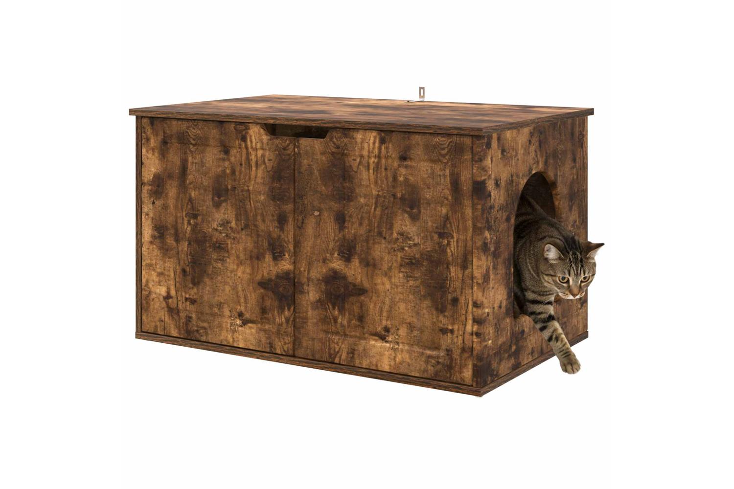 Vidaxl Cat House Smoked Oak 85 X 55 X 505 Cm Engineered Wood-3