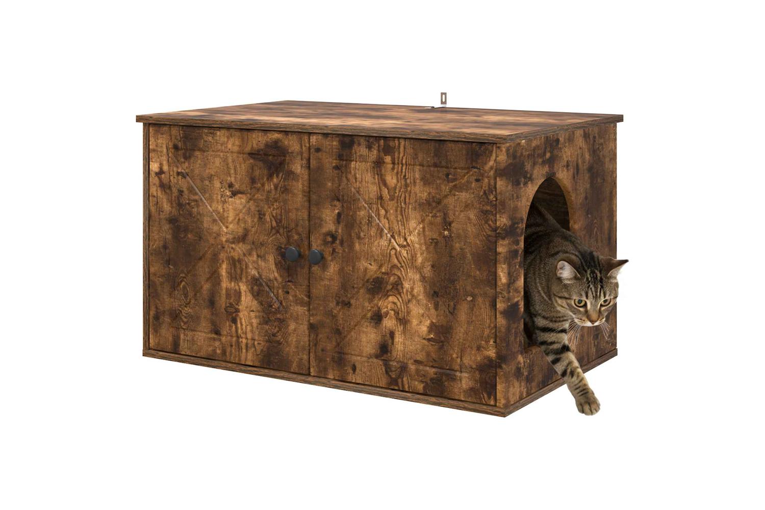 Vidaxl Cat House Smoked Oak 85 X 55 X 505 Cm Engineered Wood-3