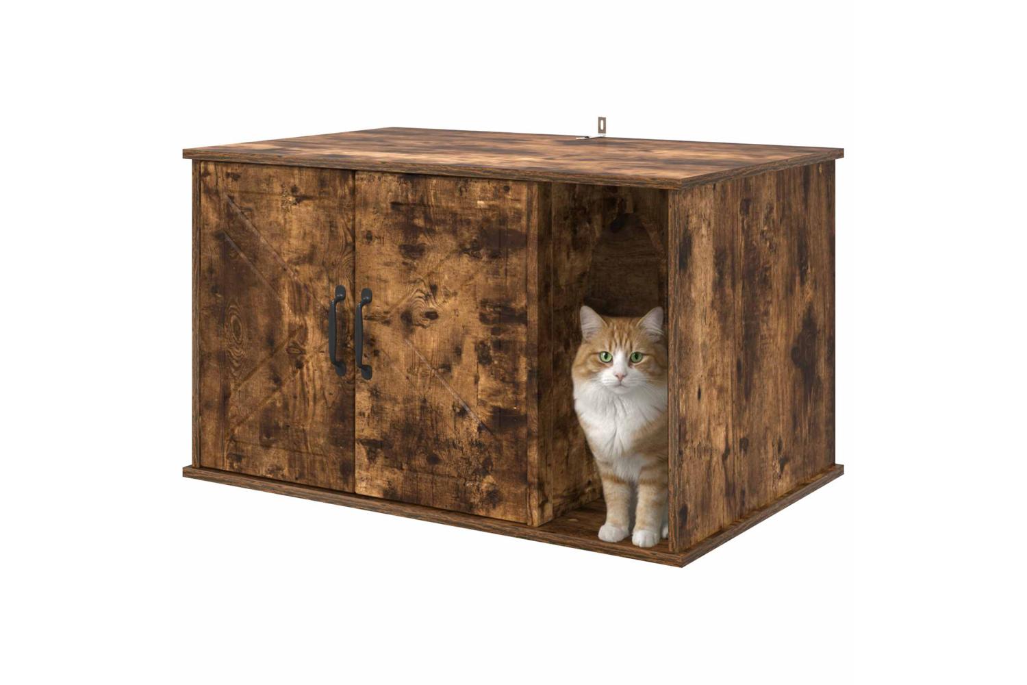 Vidaxl Cat House Smoked Oak 85 X 55 X 505 Cm Engineered Wood-3