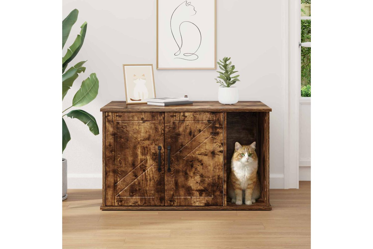 Vidaxl Cat House Smoked Oak 85 X 55 X 505 Cm Engineered Wood-4