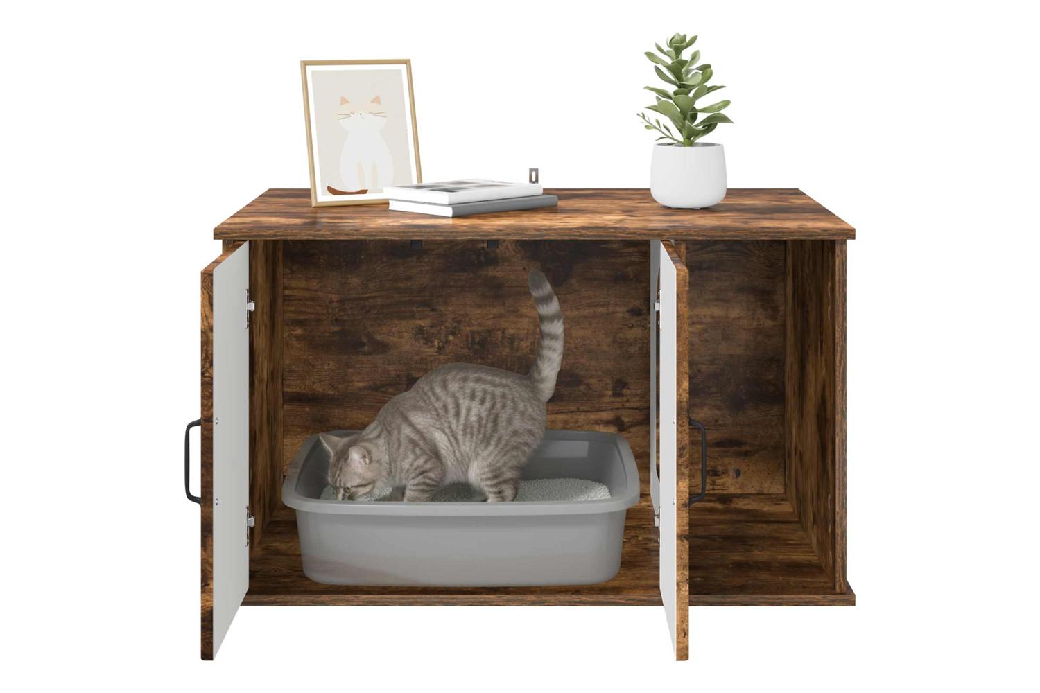 Vidaxl Cat House Smoked Oak 85 X 55 X 505 Cm Engineered Wood-10