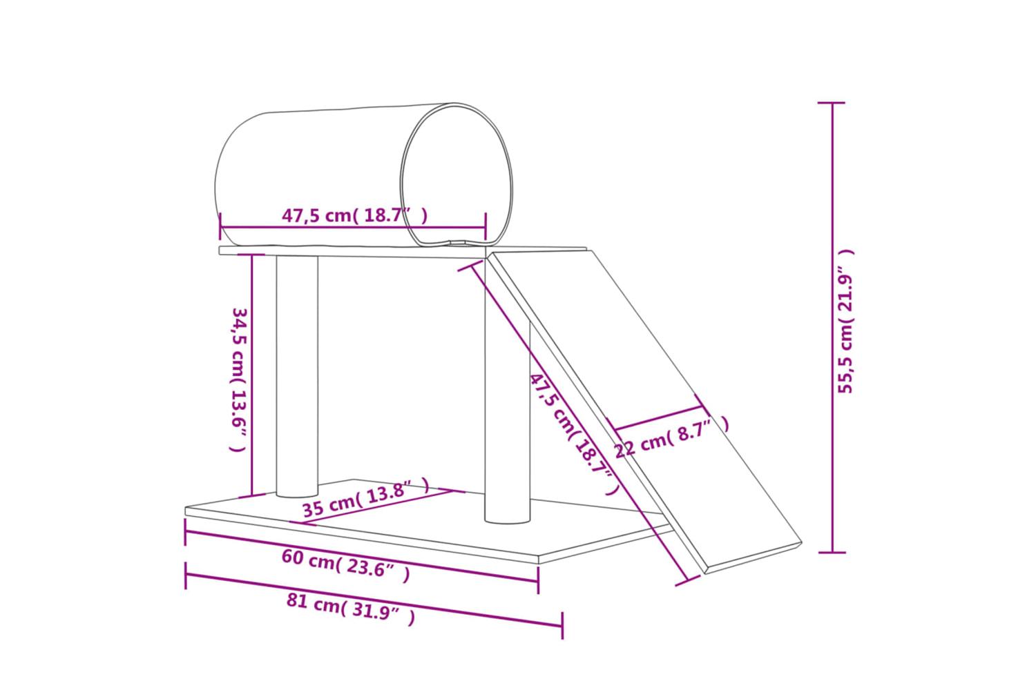 Vidaxl Cat Scratching Posts With Tunnel And Ladder Dark Grey 555 Cm-7