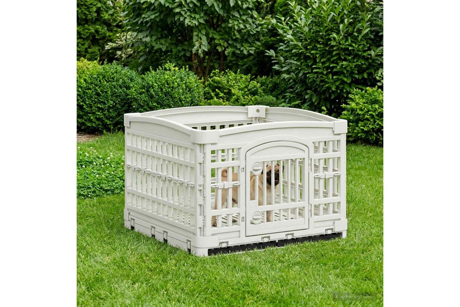 Vidaxl 4 Panel Dog Playpen 122 X 1065 X 82 Cm Plastic White Foldable-3