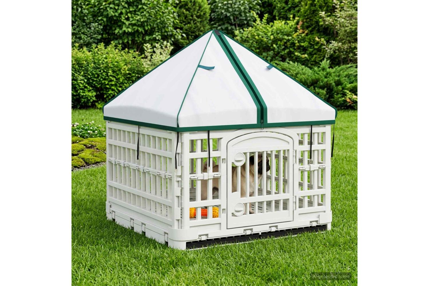 Vidaxl 4 Panel Dog Playpen With Roof 122 X 1065 X 82 Cm Plastic White-3