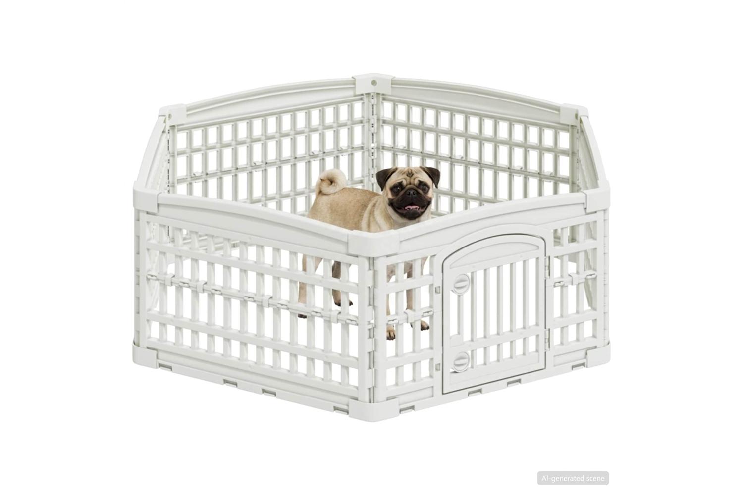 Vidaxl 6 Panel Dog Playpen 122 X 1065 X 40 Cm Plastic White Foldable-3