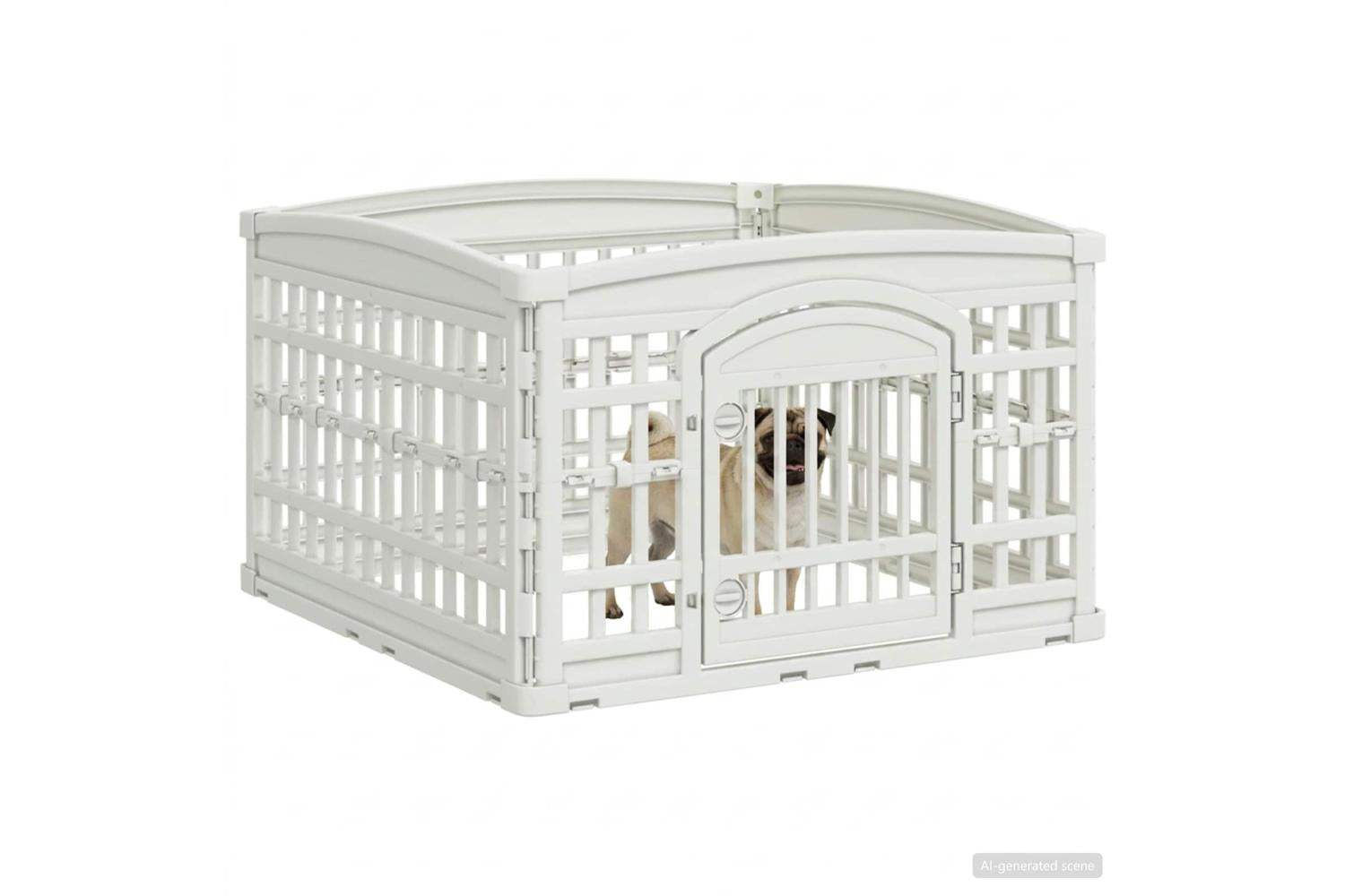 Vidaxl 4 Panel Dog Playpen 88 X 88 X 56 Cm Plastic White Foldable-3