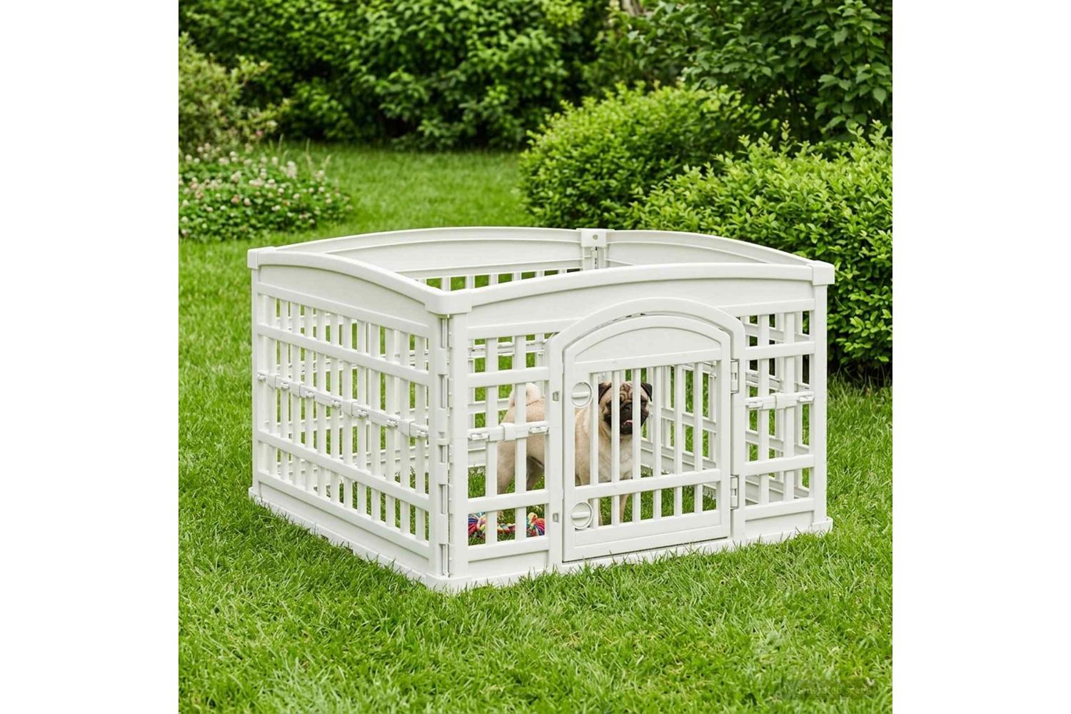 Vidaxl 4 Panel Dog Playpen 88 X 88 X 56 Cm Plastic White Foldable-4