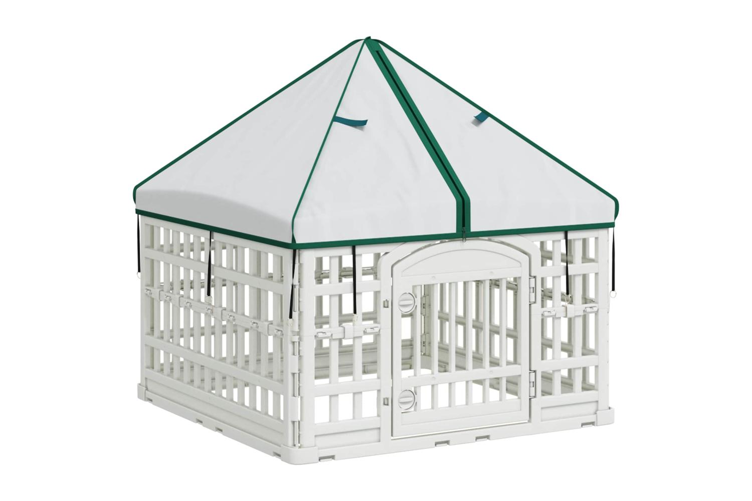 Vidaxl 4 Panel Dog Playpen With Roof 88 X 88 X 112 Cm Plastic White-2