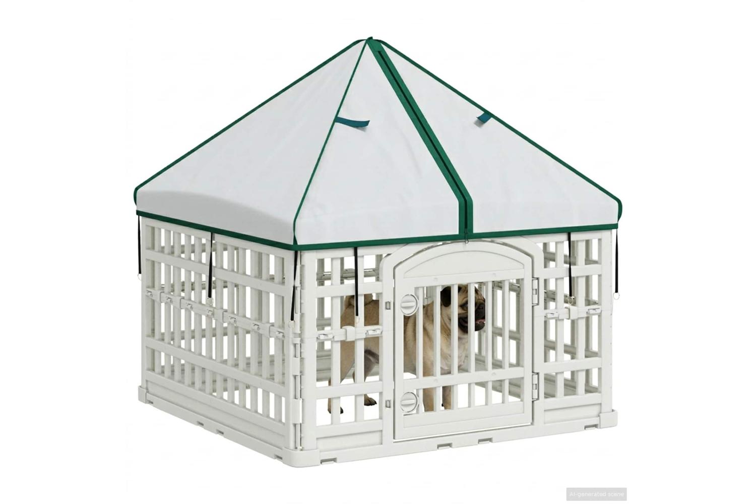 Vidaxl 4 Panel Dog Playpen With Roof 88 X 88 X 112 Cm Plastic White-3