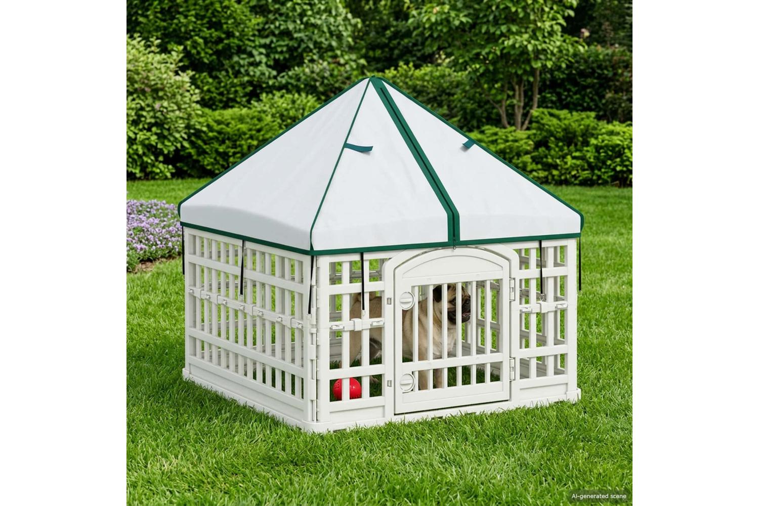 Vidaxl 4 Panel Dog Playpen With Roof 88 X 88 X 112 Cm Plastic White-4