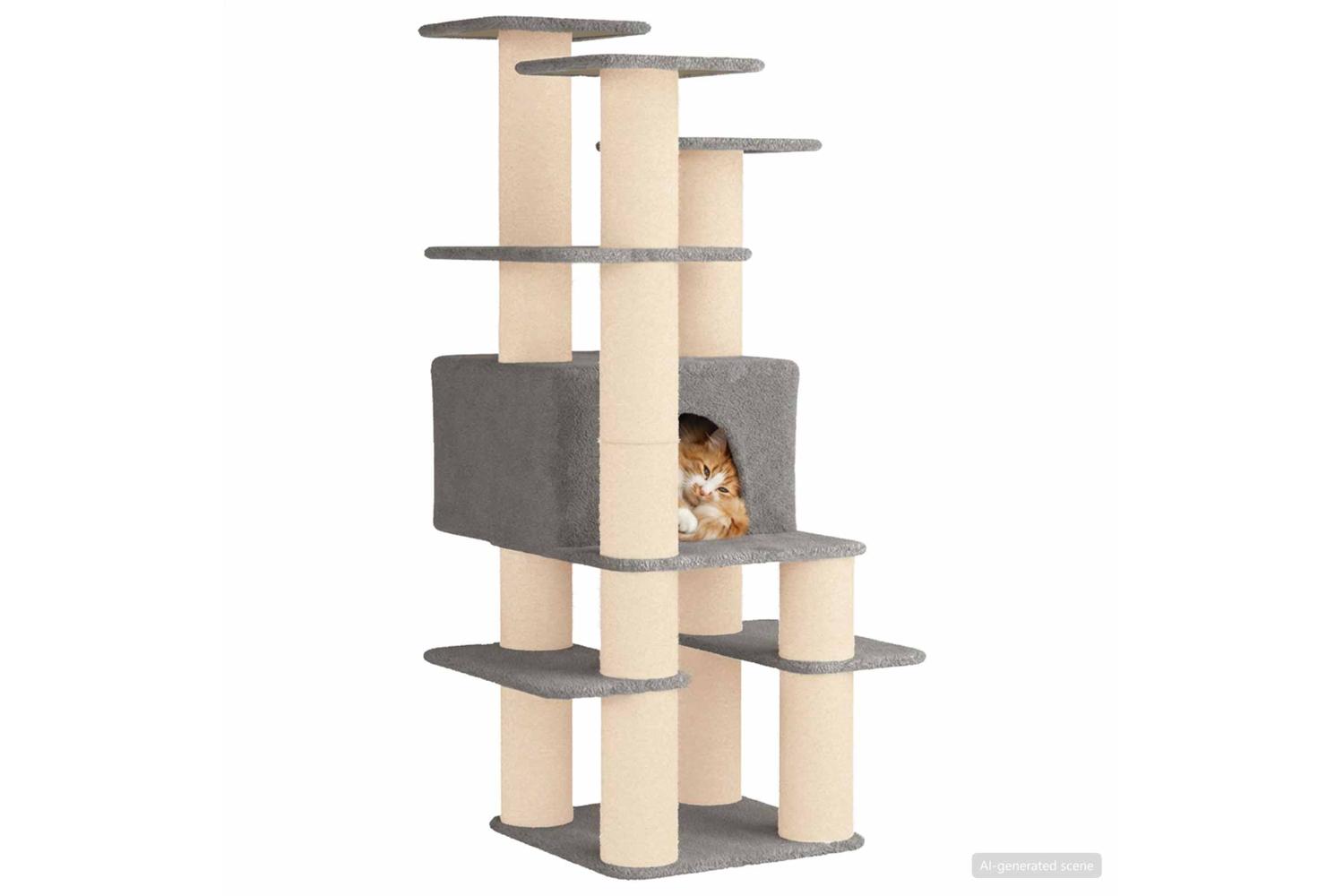 Vidaxl Cat Tree With Sisal Scratching Posts Light Grey 161 Cm-3
