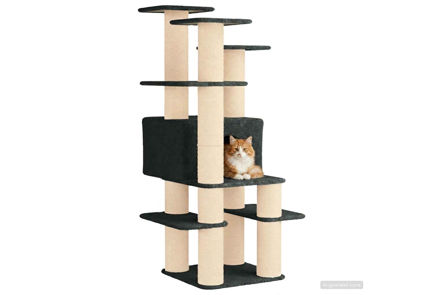 Vidaxl Cat Tree With Sisal Scratching Posts Dark Grey 161 Cm-3