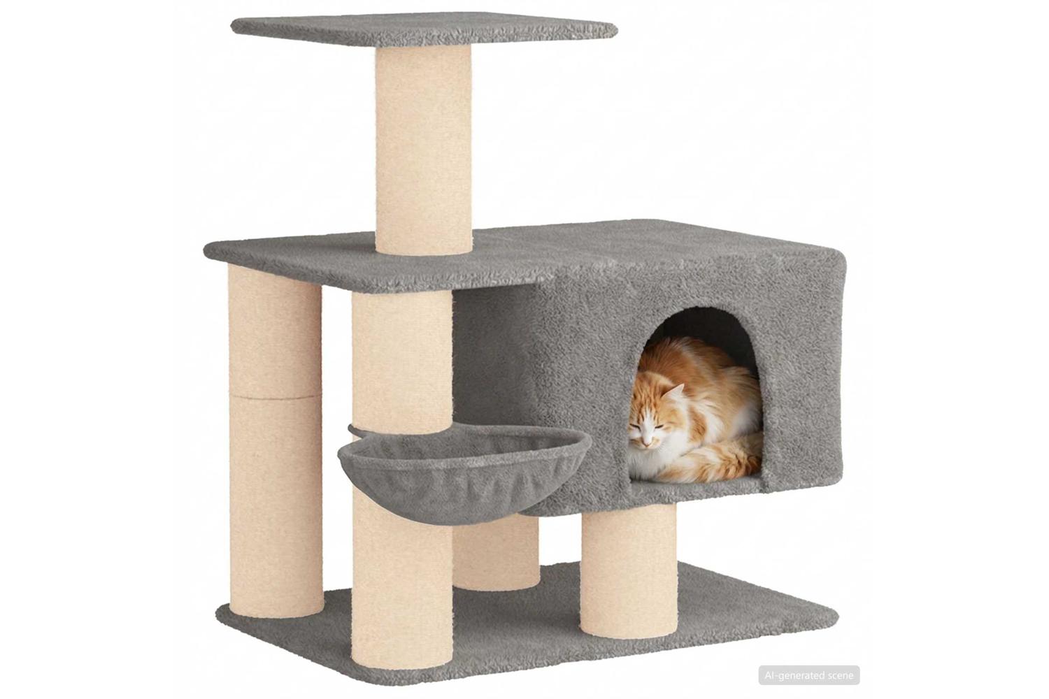 Vidaxl Cat Tree With Sisal Scratching Posts Light Grey 96 Cm-3