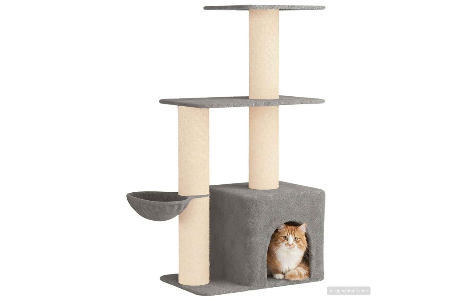 Vidaxl Cat Tree With Sisal Scratching Posts Light Grey 133 Cm-3