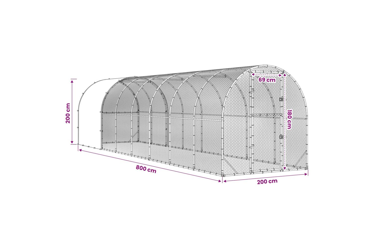 Vidaxl Chicken Coop Silver 800 X 200 X 200 Cm Galvanised Steel-10
