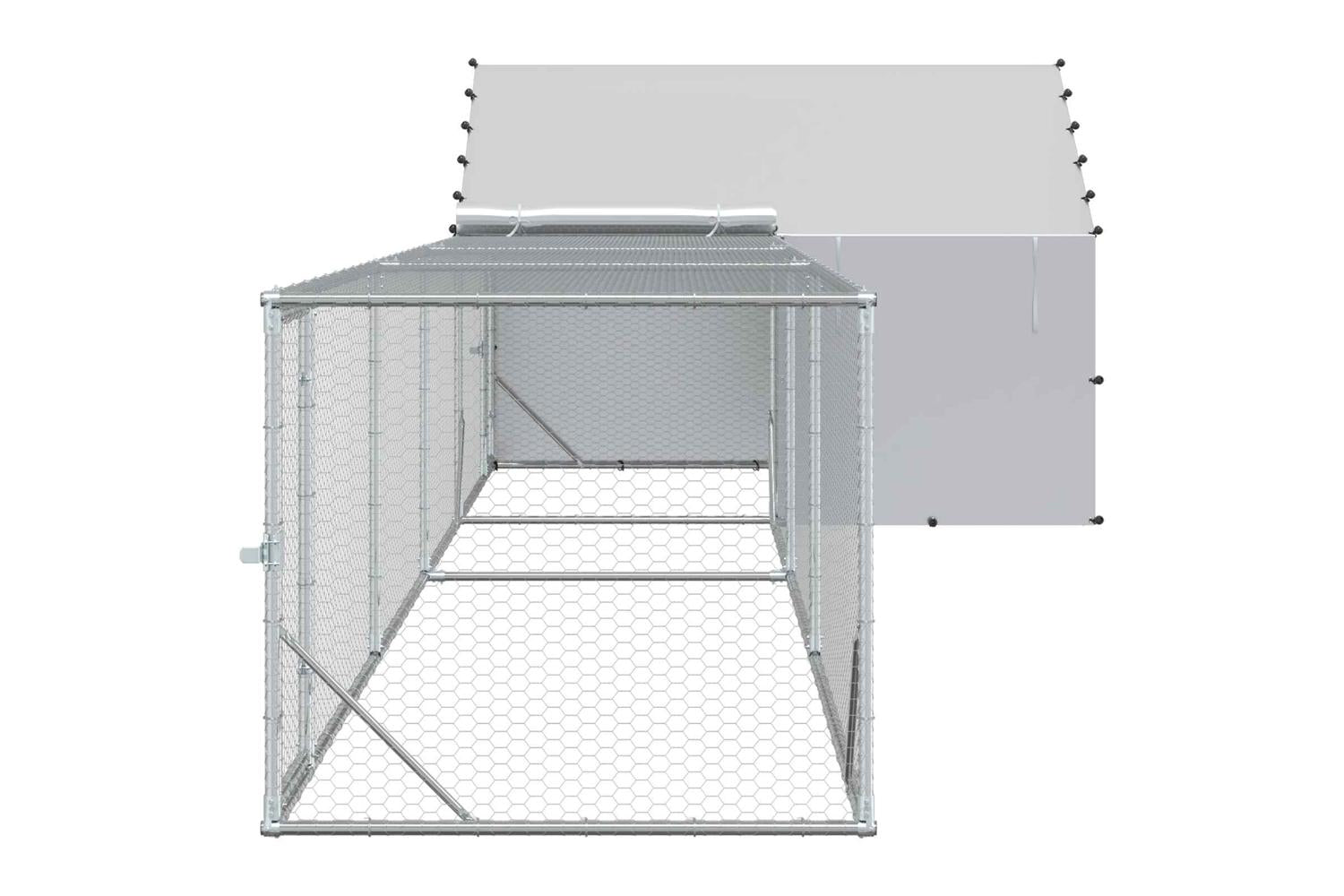 Vidaxl Chicken Coop With Roof And Yard 2 Pcs Silver 7 X 2 X 15 M-4