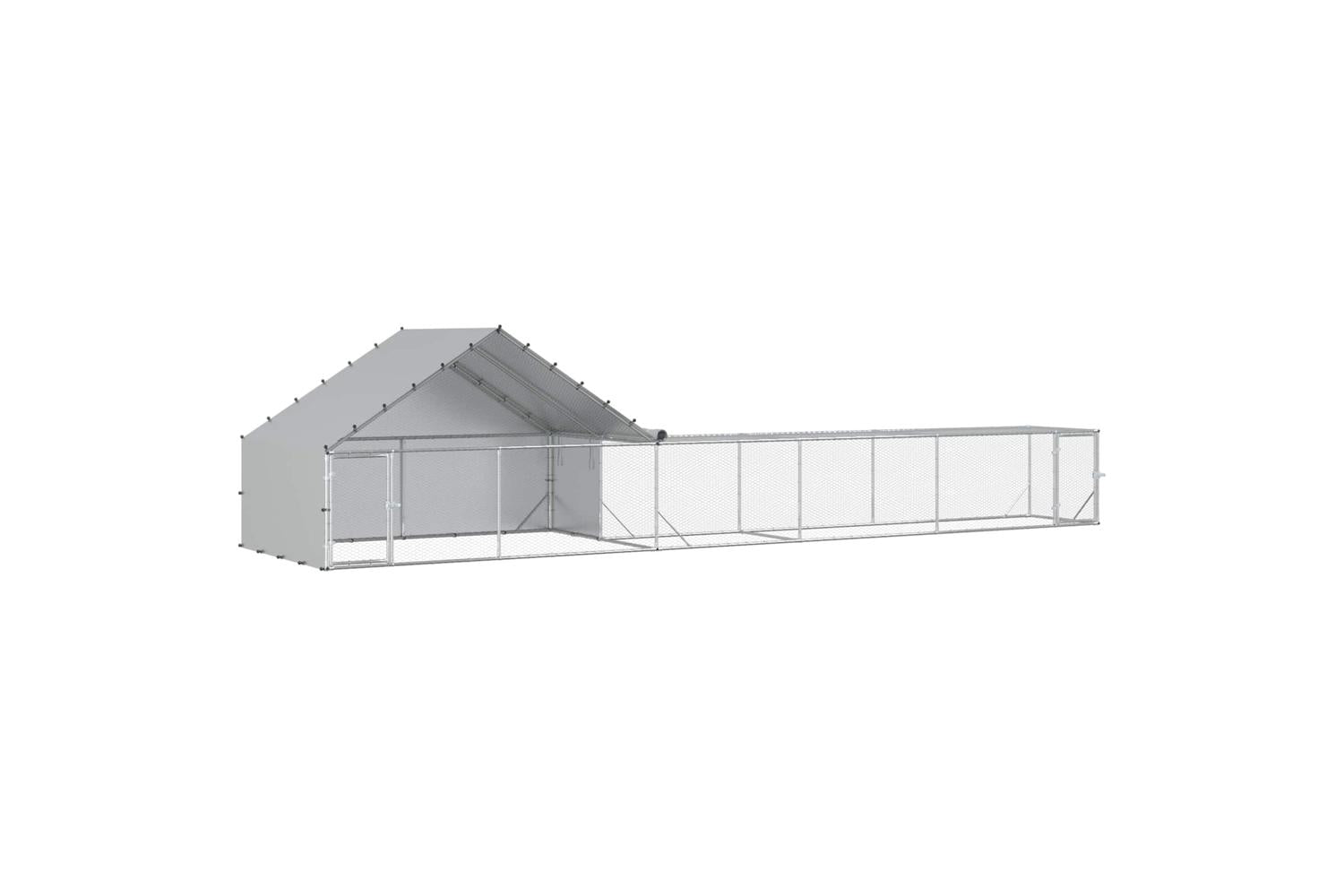 Vidaxl Chicken Coop With Roof And Yard 2 Pcs Silver 8 X 2 X 19 M