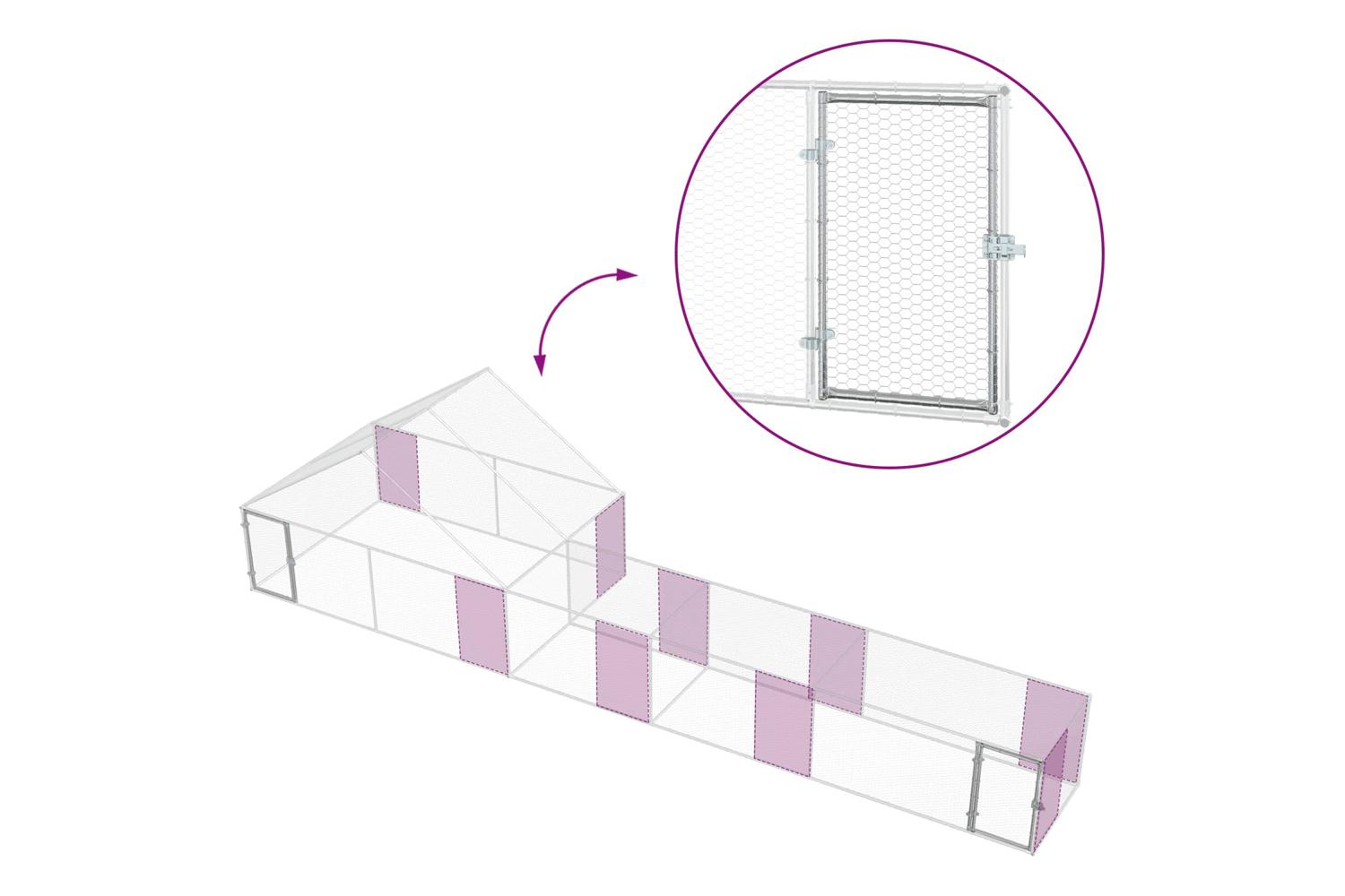 Vidaxl Chicken Coop With Roof And Yard 2 Pcs Silver 8 X 2 X 19 M-10